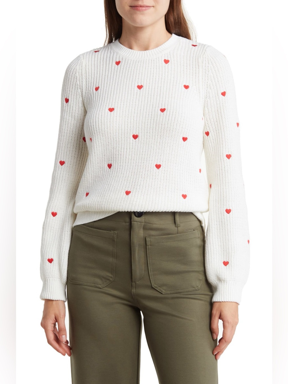 NWOT Lucky Brand Size XL Embroidered Heart Pullover - Red/White